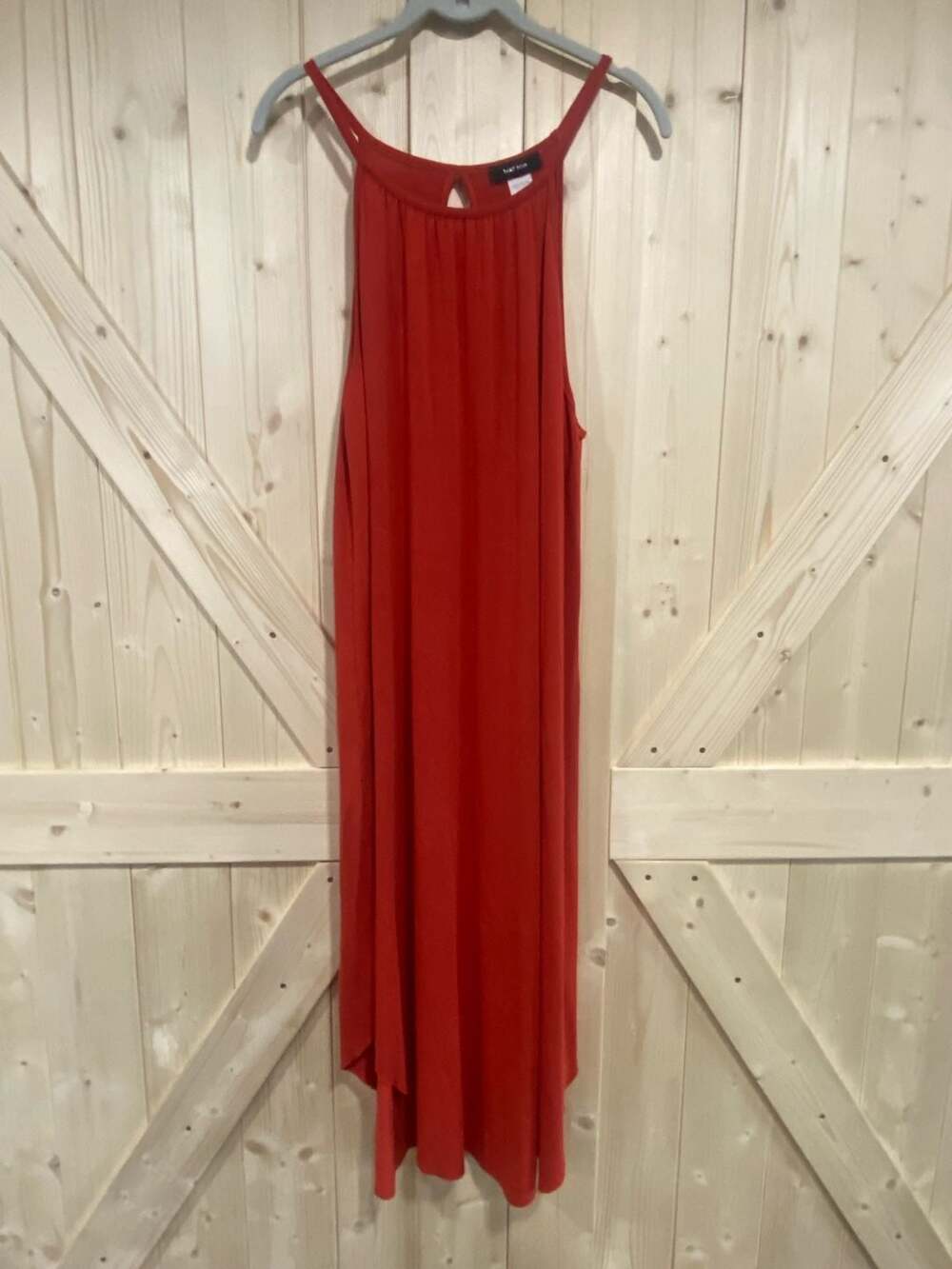MRT 1030 Red Sleeveless Asymmetric Maxi Dress with Keyhole Back 18 pit to pit